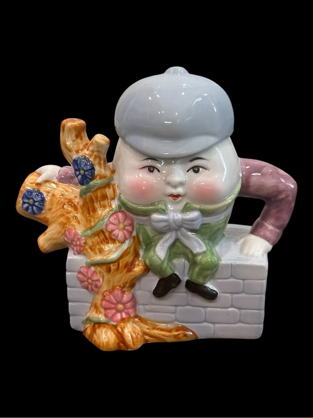 Vintage 1970s Feitx Humpty Dumpty Ceramic Teapot Decorative Collectible Nursery